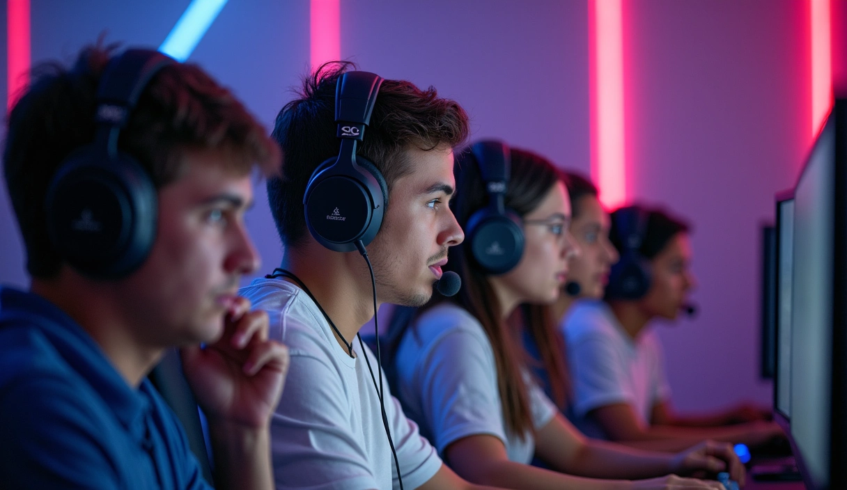 Esports team collaborating on strategy