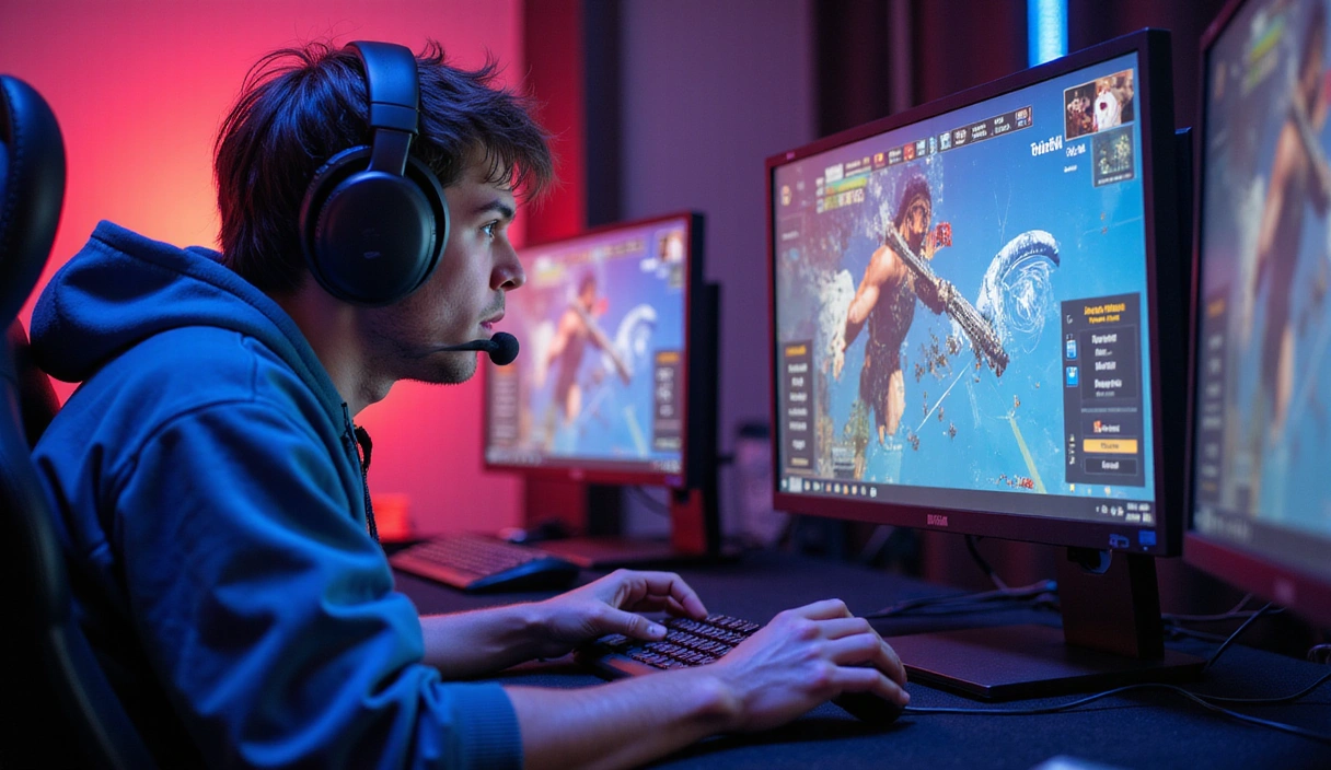 Gamer focused on screen with advanced strategies