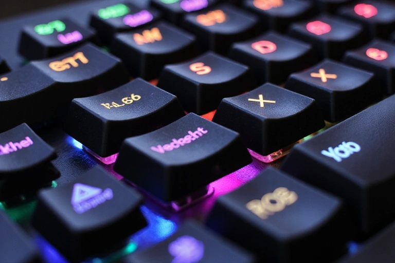 Detailed view of a mechanical RGB keyboard with illuminated keys