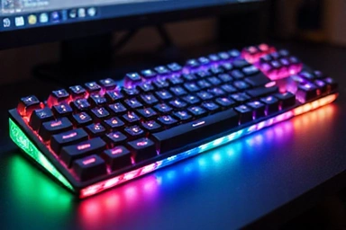 Colorful RGB keyboard on a desk